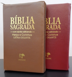 Bíblia do casal letra gigante com harpa capa com ziper - caramelo + vinho