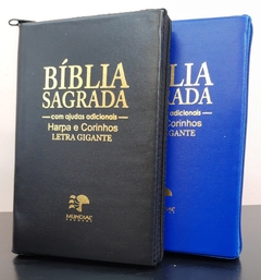 Bíblia do casal letra gigante com harpa capa com ziper - preta + azul royal