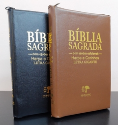 Bíblia do casal letra gigante com harpa capa com ziper - preta + caramelo - comprar online