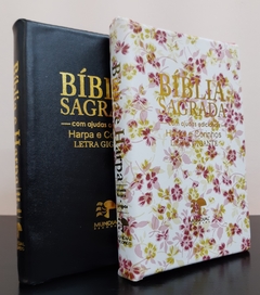 Bíblia do casal letra gigante com harpa capa com ziper - preta + floral rosa - comprar online