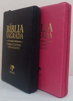 Bíblia do casal letra gigante com harpa capa com ziper - preta + pink lisa - comprar online