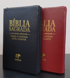 Bíblia do casal letra gigante com harpa - capa com ziper preta + vinho