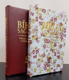 Bíblia do casal letra gigante com harpa capa com ziper - vinho + floral rosa na internet