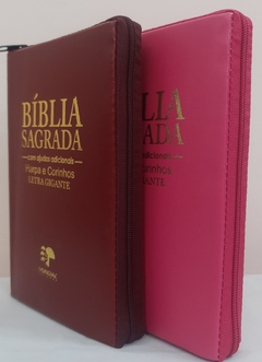 Bíblia do casal letra gigante com harpa capa com ziper - vinho + pink lisa - comprar online