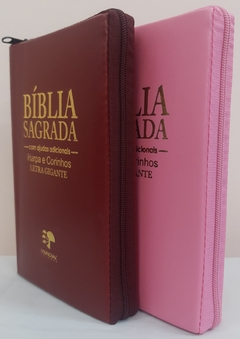 Bíblia do casal letra gigante com harpa capa com ziper - vinho + rosa lisa - comprar online