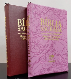 Bíblia do casal letra gigante com harpa capa com ziper - vinho + rosa raiz - comprar online