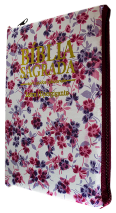 Bíblia letra hipergigante - capa com zíper floral roxa