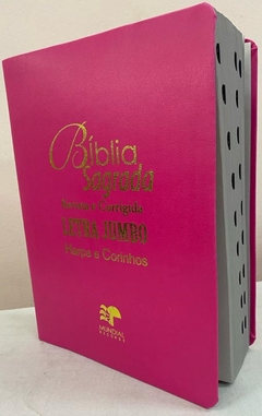 Bíblia sagrada letra jumbo com harpa edição de promessas - capa luxo pink lisa