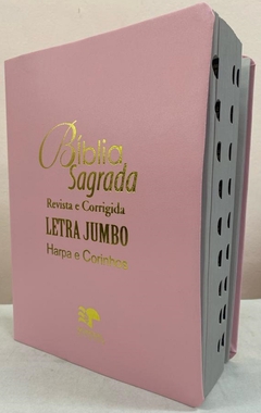 Bíblia sagrada letra jumbo com harpa edição de promessas - capa luxo rosa lisa