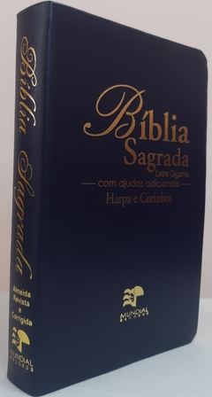 Bíblia sagrada com ajudas adicionais e harpa letra gigante - capa luxo azul marinho na internet
