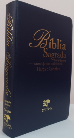 Bíblia sagrada letra gigante com harpa - capa luxo azul marinho na internet