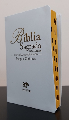 Bíblia sagrada com ajudas adicionais e harpa letra gigante capa luxo branca