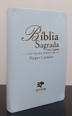 Bíblia sagrada com ajudas adicionais e harpa letra gigante capa luxo branca - comprar online