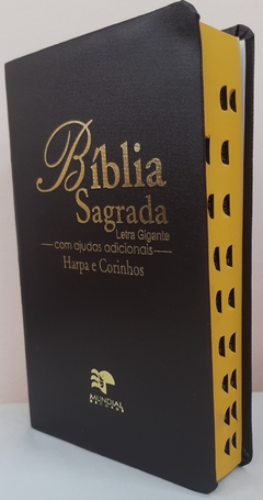 Bíblia letra gigante com harpa - capa luxo café