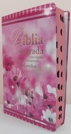 Bíblia sagrada com ajudas adicionais e harpa letra gigante - capa luxo floral flor do campo