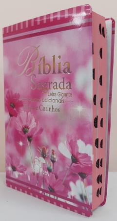 Bíblia letra gigante com harpa - capa luxo floral flor do campo