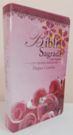 Bíblia sagrada com ajudas adicionais e harpa letra gigante - capa luxo floral rosas - comprar online
