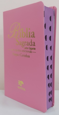 Bíblia letra gigante com harpa - capa luxo rosa lisa