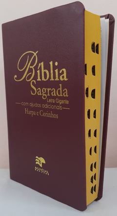 Bíblia letra gigante com harpa - capa luxo vinho