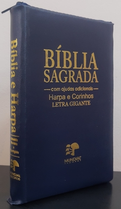 Bíblia letra gigante com harpa - capa com ziper azul marinho - comprar online