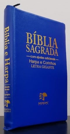 Bíblia sagrada com ajudas adicionais e harpa letra gigante - capa com ziper azul royal - comprar online