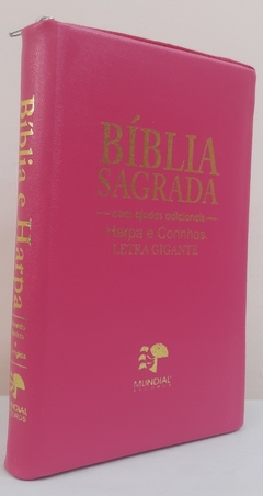 Bíblia sagrada com ajudas adicionais e harpa letra gigante - capa com zíper pink lisa - comprar online