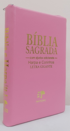 Bíblia sagrada com ajudas adicionais e harpa letra gigante - capa com ziper rosa lisa - comprar online