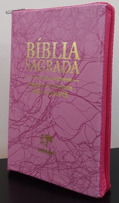 Bíblia sagrada com ajudas adicionais e harpa letra gigante capa com ziper rosa raiz