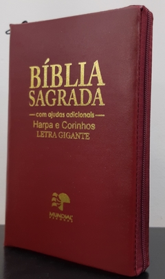 Bíblia letra gigante com harpa - capa com ziper vinho