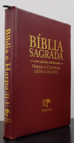 Bíblia sagrada com ajudas adicionais e harpa letra gigante capa com ziper vinho - comprar online