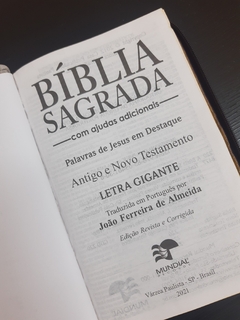 Bíblia letra gigante - capa luxo azul marinho - Mundial Records Editora
