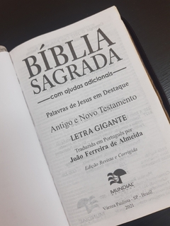 Bíblia sagrada com ajudas adicionais letra gigante - capa luxo marrom lisa - Mundial Records Editora