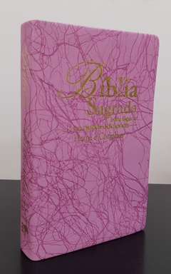 Bíblia sagrada com ajudas adicionais e harpa letra gigante capa luxo rosa raiz - comprar online