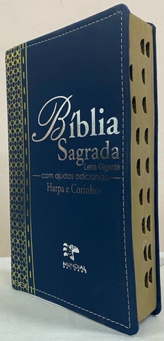 Biblia letra gigante com harpa - capa luxo elegance azul marinho na internet