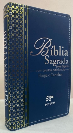 Biblia letra gigante com harpa - capa luxo elegance azul marinho - comprar online