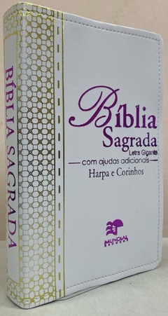 Bíblia sagrada com ajudas adicionais e harpa letra gigante - capa luxo elegance branca na internet