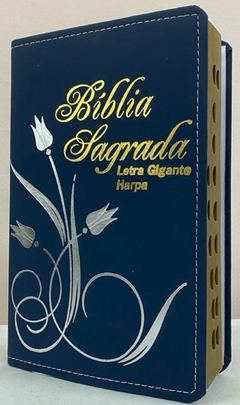 Bíblia letra gigante com harpa - capa luxo elegance flor azul marinho - comprar online