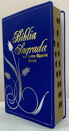 Bíblia letra gigante com harpa - capa luxo elegance flor azul royal - comprar online