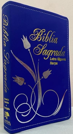 Bíblia letra gigante com harpa - capa luxo elegance flor azul royal na internet