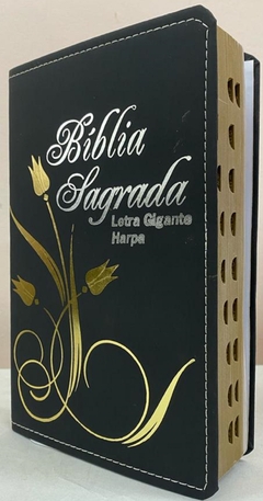 Bíblia letra gigante com harpa - capa luxo elegance flor preta - comprar online