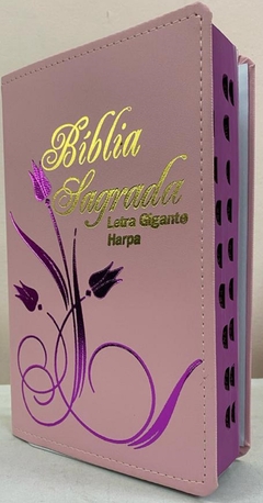 Bíblia letra gigante com harpa - capa luxo elegance flor rosa - comprar online