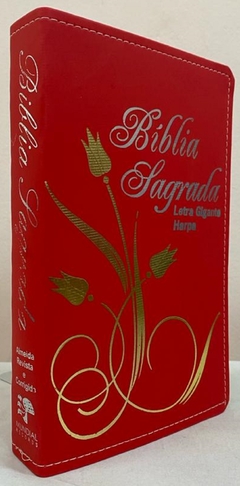 Bíblia letra gigante com harpa - capa luxo elegance flor vermelha na internet