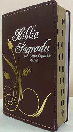 Bíblia letra gigante com harpa - capa luxo elegance flor vinho - comprar online