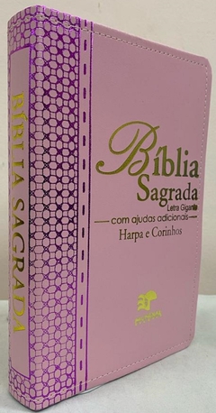 Biblia letra gigante com harpa - capa luxo elegance rosa na internet