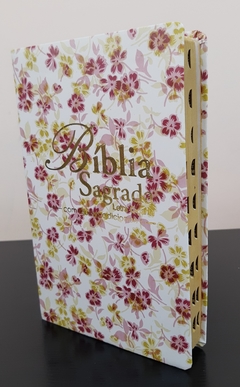 Bíblia letra gigante - capa luxo floral rosa