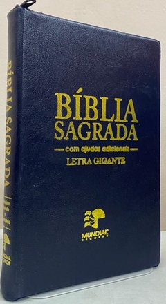 Bíblia sagrada com ajudas adicionais letra gigante capa com ziper azul marinho - comprar online