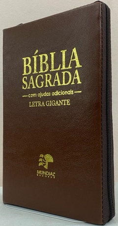 Bíblia sagrada com ajudas adicionais letra gigante capa com zíper marrom chocolate