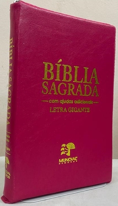 Bíblia sagrada com ajudas adicionais letra gigante capa com zíper pink lisa - comprar online