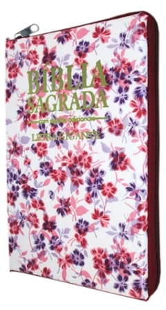 Bíblia letra gigante - capa com ziper floral roxa