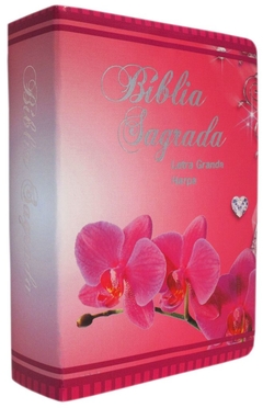 Bíblia sagrada com ajudas adicionais e harpa média capa luxo floral orquidea - comprar online